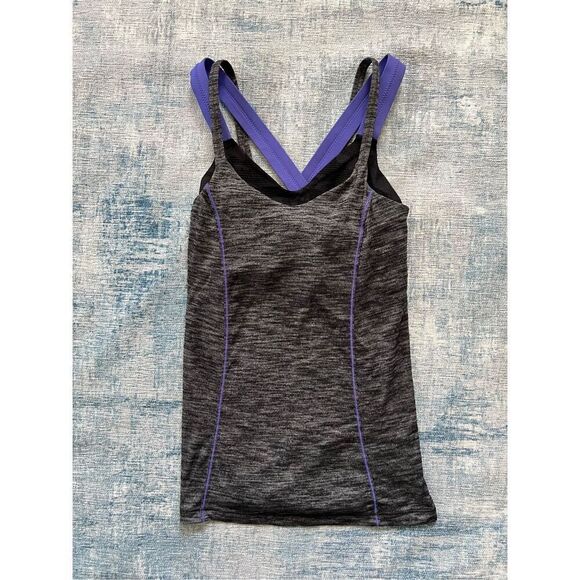 Lululemon Run For Gold Heathered Gray Heathered Black / Iris Flower Tank Size 4 - Picture 5 of 6